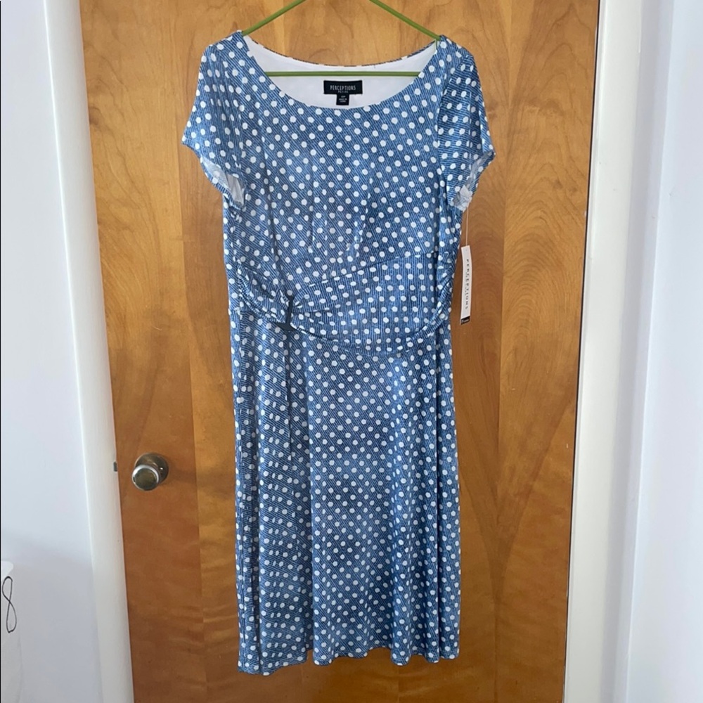 NWT Perceptions Blue and White Polka Dot Tie Front Sundress